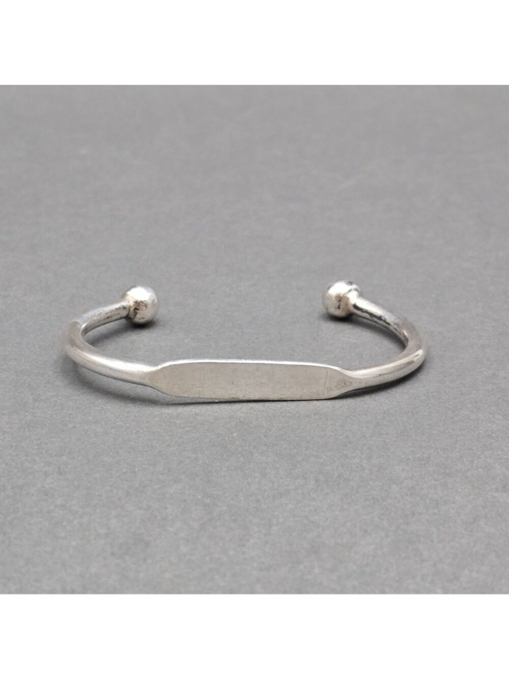 Vintage 800 Silver Cuff Bracelet 6.75" Engravable ID Plate Ball Tip Minimalist - Picture 7 of 14